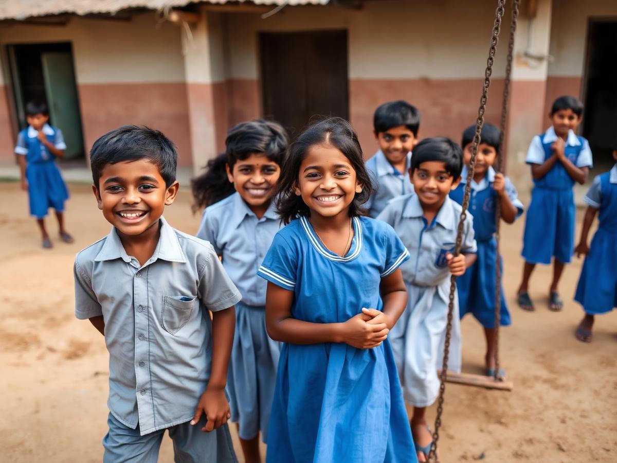 Happy children in village school